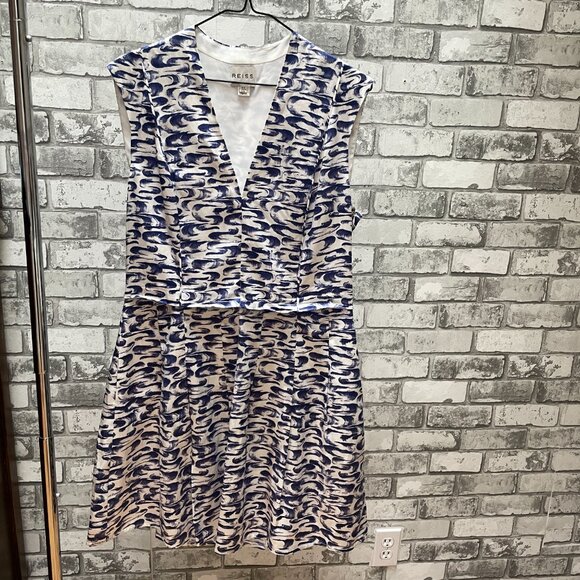 Reiss Blue and White Summer Dress with Pockets - Picture 1 of 11